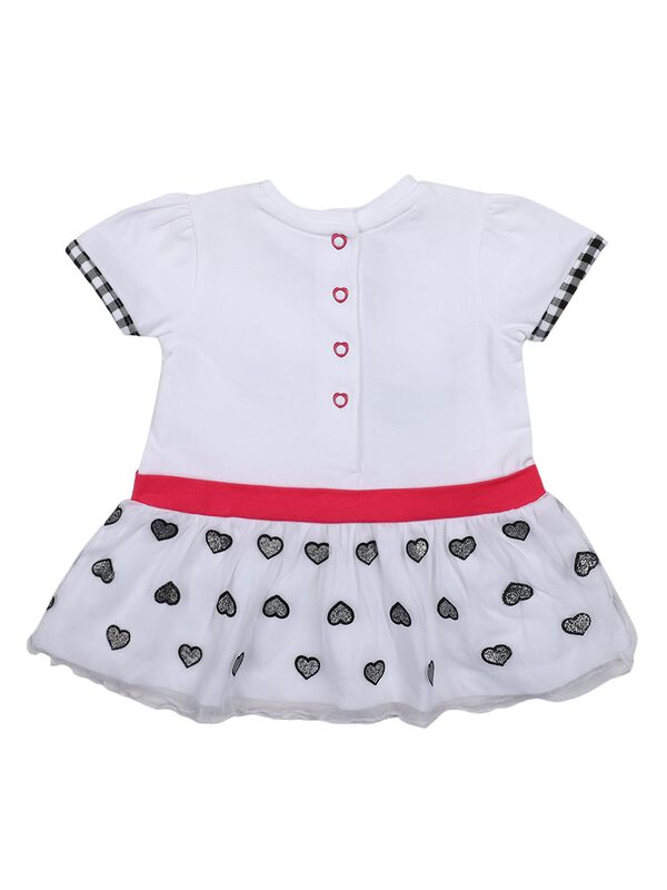 Girls White & Black Short Sleeve Knitted Dress image number 1